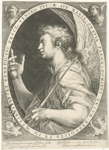 Annunciatie (engel Gabriël) by Crispijn van de Passe, print, 1574-1637