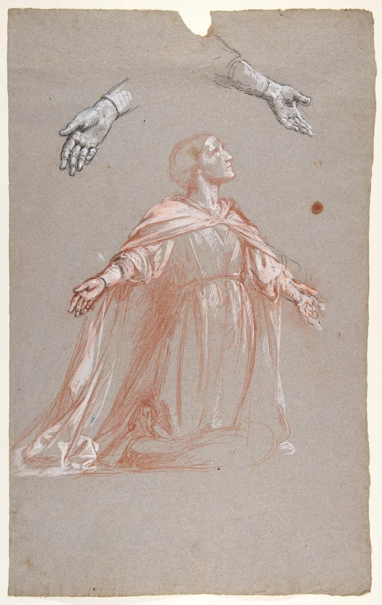 Sainte Clotilde (middle register; study for wall paintings in the Chapel of Saint Remi, Sainte-Clotilde, Paris, 1858) by Isidore Pils, drawing, 1830-1875