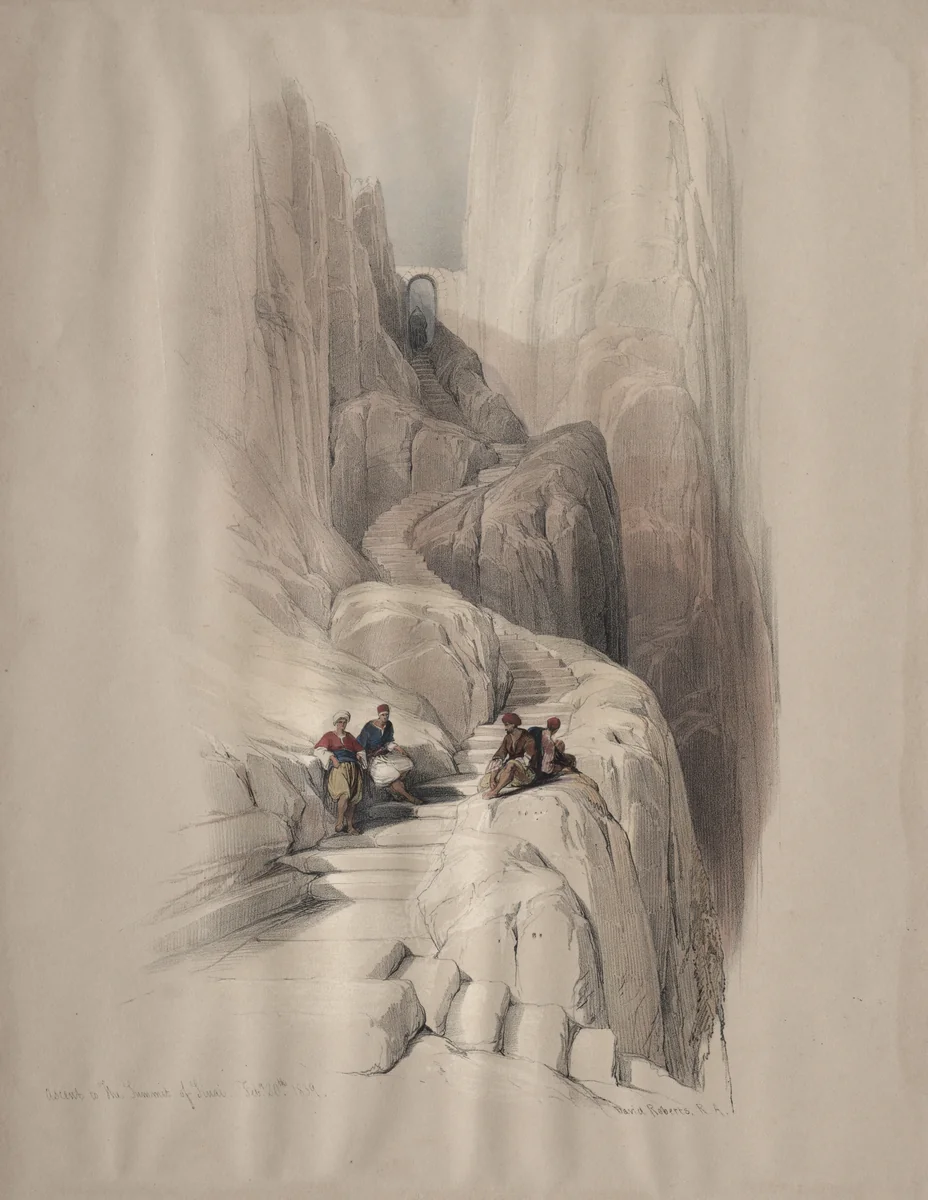 Ascent to the Summit of Sinai by David Roberts, print, 1839