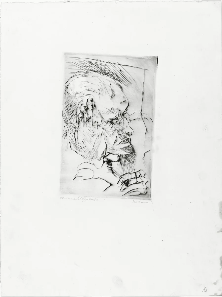 Self-Portrait, Hand to Cheek (Selbstbildnis mit aufgestützter Wange) by Max Beckmann, print, 1916