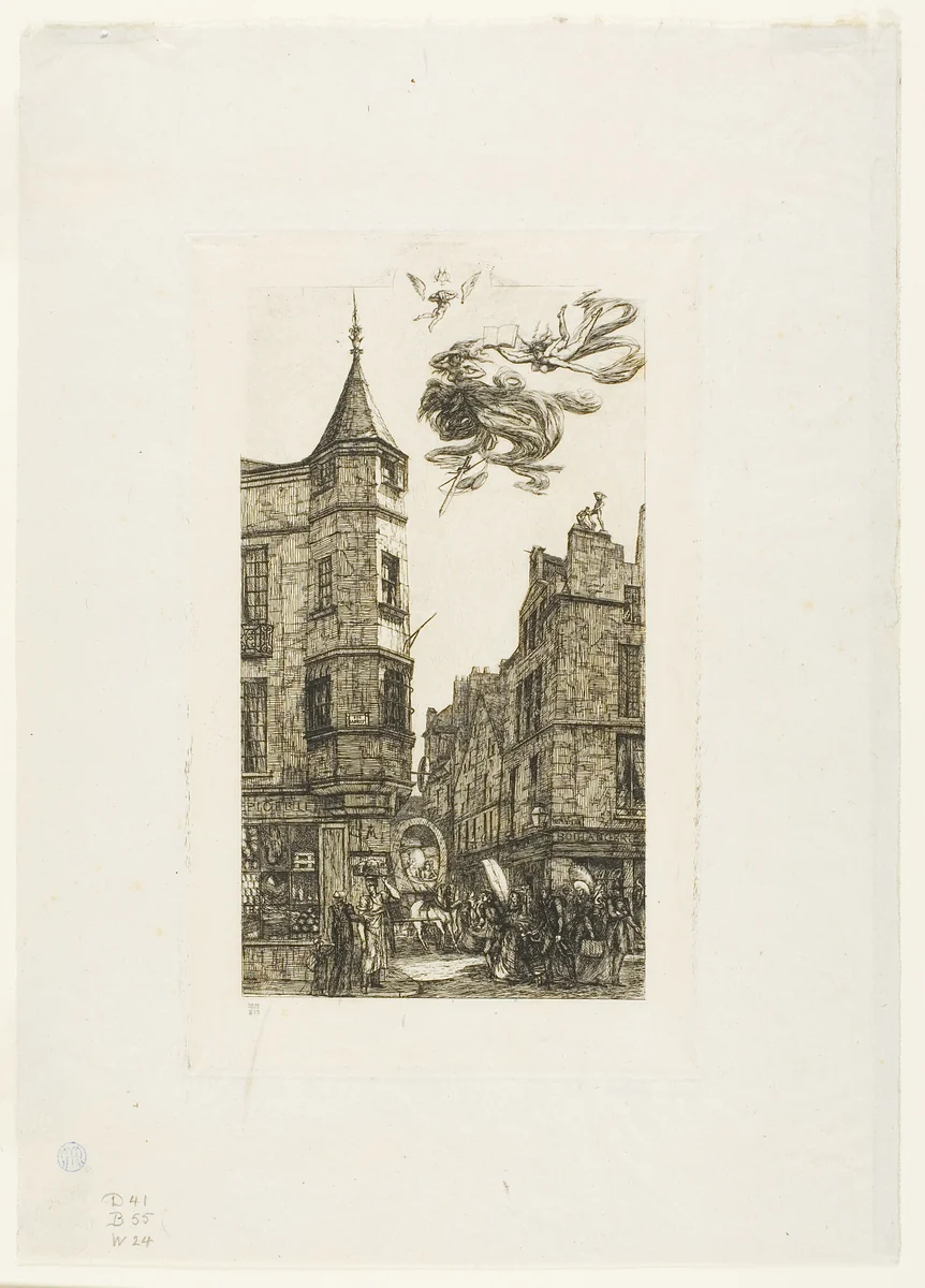 House with a Turret, No 22, rue de l'Ecole de Médecine, Paris (called the Turret of Marat) by Charles Meryon, print, 1861