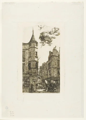House with a Turret, No 22, rue de l'Ecole de Médecine, Paris (called the Turret of Marat) by Charles Meryon, print, 1861