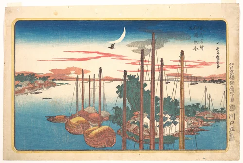The Year's First Song of the Cuckoo at Tsukudajima by Utagawa Hiroshige (歌川広重), print, 1831