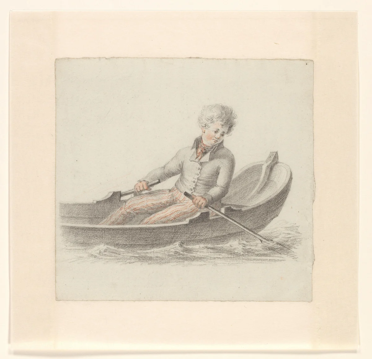 Jongen in een roeiboot by Johannes van Reijn, drawing, 1800-1900