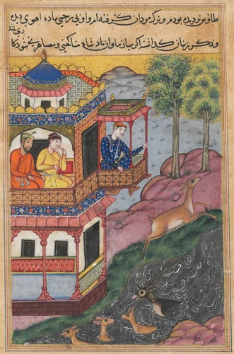 The painting made by the vizier of the emperor of China for the queen of Rum, from a Tuti-nama (Tales of a Parrot): Thirty-ninth Night by Unknown, painting, 1555-1565