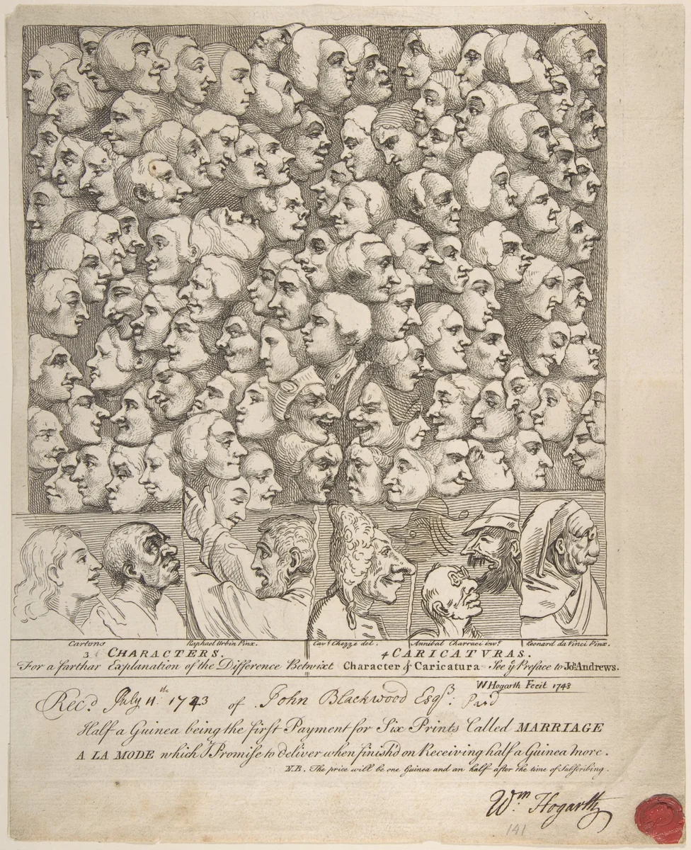 Characters and Caricaturas by William Hogarth, print, 1743