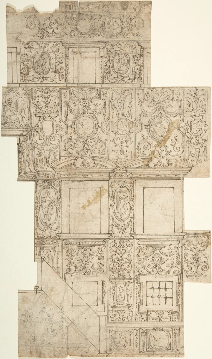 Design for a Façade with Sgraffito Decorations by anonymous, drawing, 1500-1599