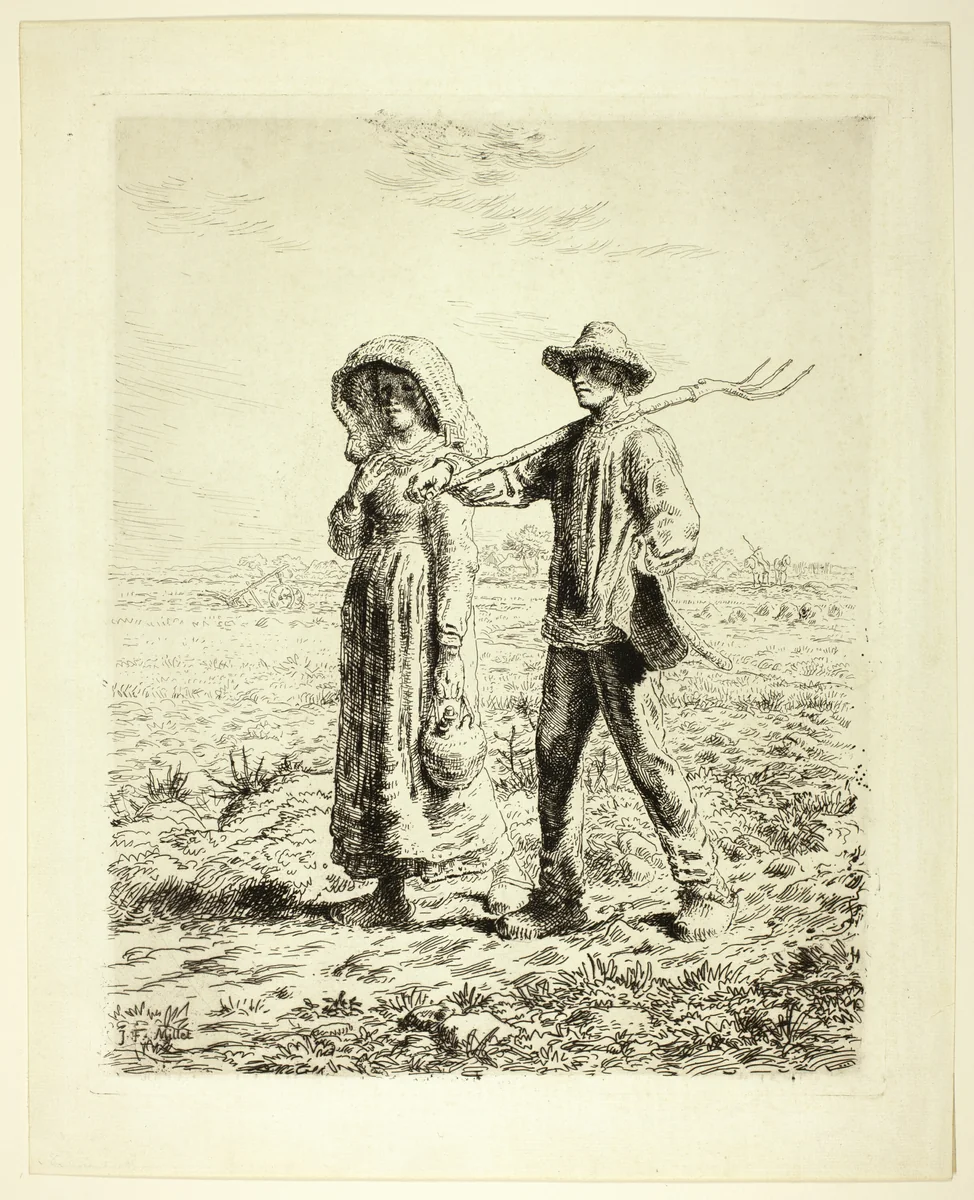 Peasants Going to Work by Jean-François Millet, print, 1863