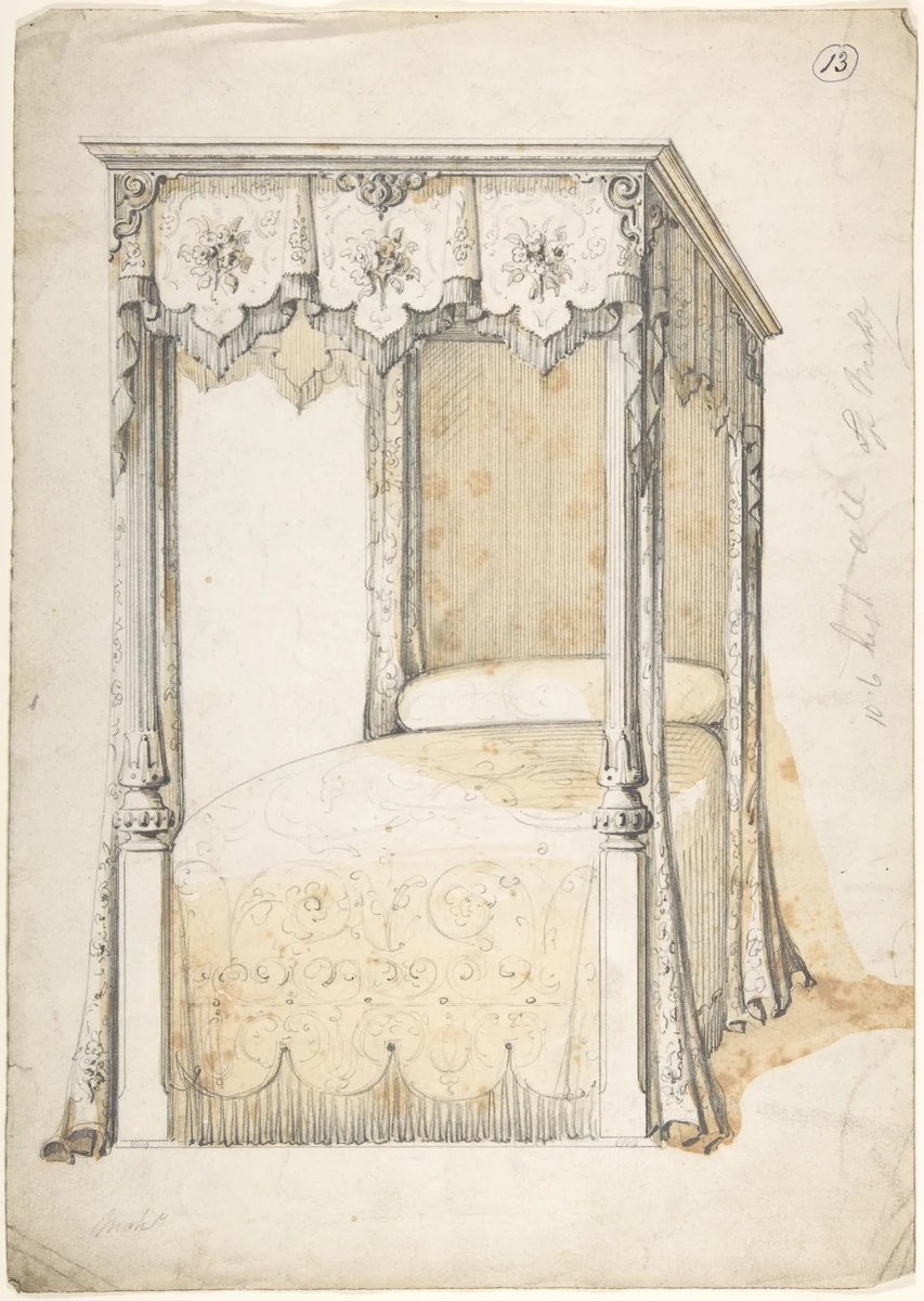 Design for a Bed and Canopy by Charles Hindley and Sons, drawing, 1841-1917