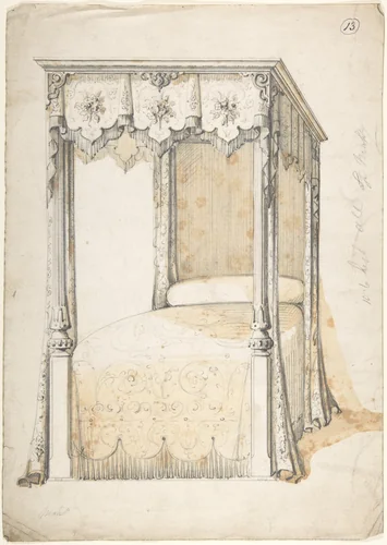Design for a Bed and Canopy by Charles Hindley and Sons, drawing, 1841-1917