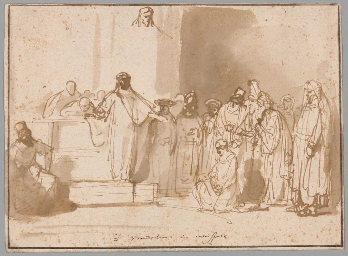 Christ and the Woman Taken in Adultery by Gerbrand van den Eeckhout, drawing, 1650-1674