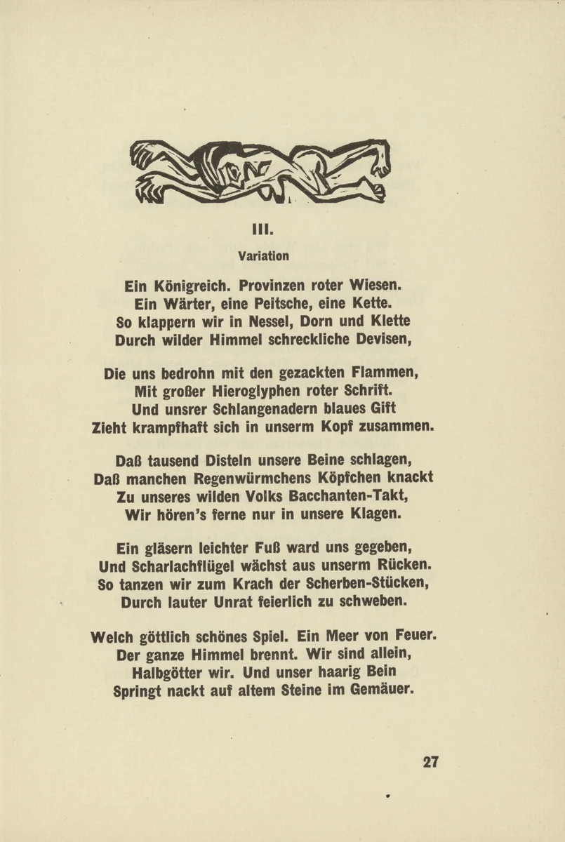 Reclining Figure (The Mad III) (Liegende [Die Irren III]) (headpiece, page 27) from Umbra vitae (Shadow of Life) by Ernst Ludwig Kirchner, illustrated book, 1924