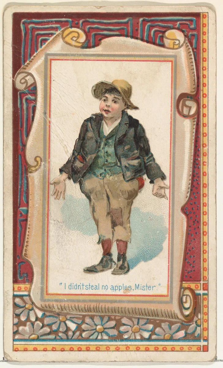 "I didn't steal no apples, Mister," from the Terrors of America set (N136) issued by Duke Sons & Co. to promote Honest Long Cut Tobacco by W. Duke, Sons & Co., print, 1888-1889