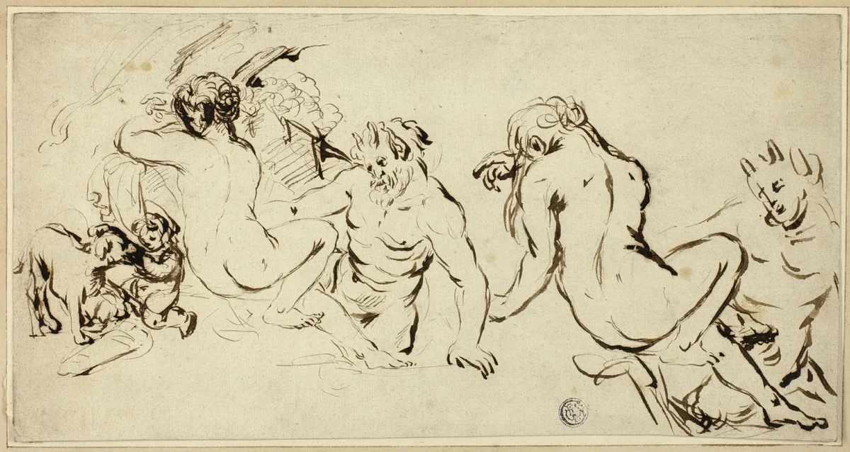 Sketches of Nymph, Satyr and Putto by John Vanderbank, drawing, 1714-1739