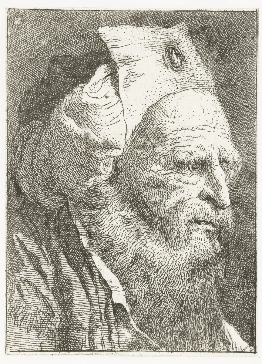 Man met hoed met opgeslagen rand by Giovanni Domenico Tiepolo, print, 1771-1774