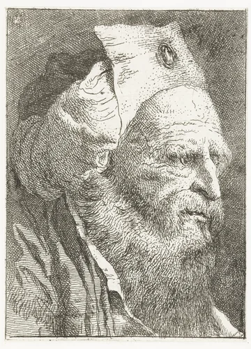 Man met hoed met opgeslagen rand by Giovanni Domenico Tiepolo, print, 1771-1774