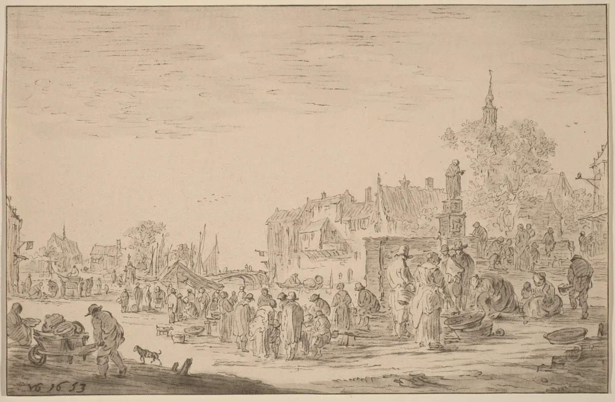 Fish Market by Cornelis Ploos van Amstel; Jan van Goyen, print, 1767