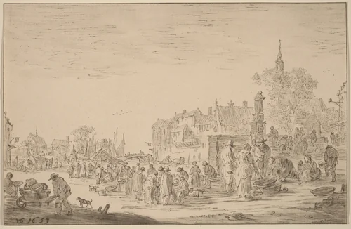 Fish Market by Cornelis Ploos van Amstel; Jan van Goyen, print, 1767