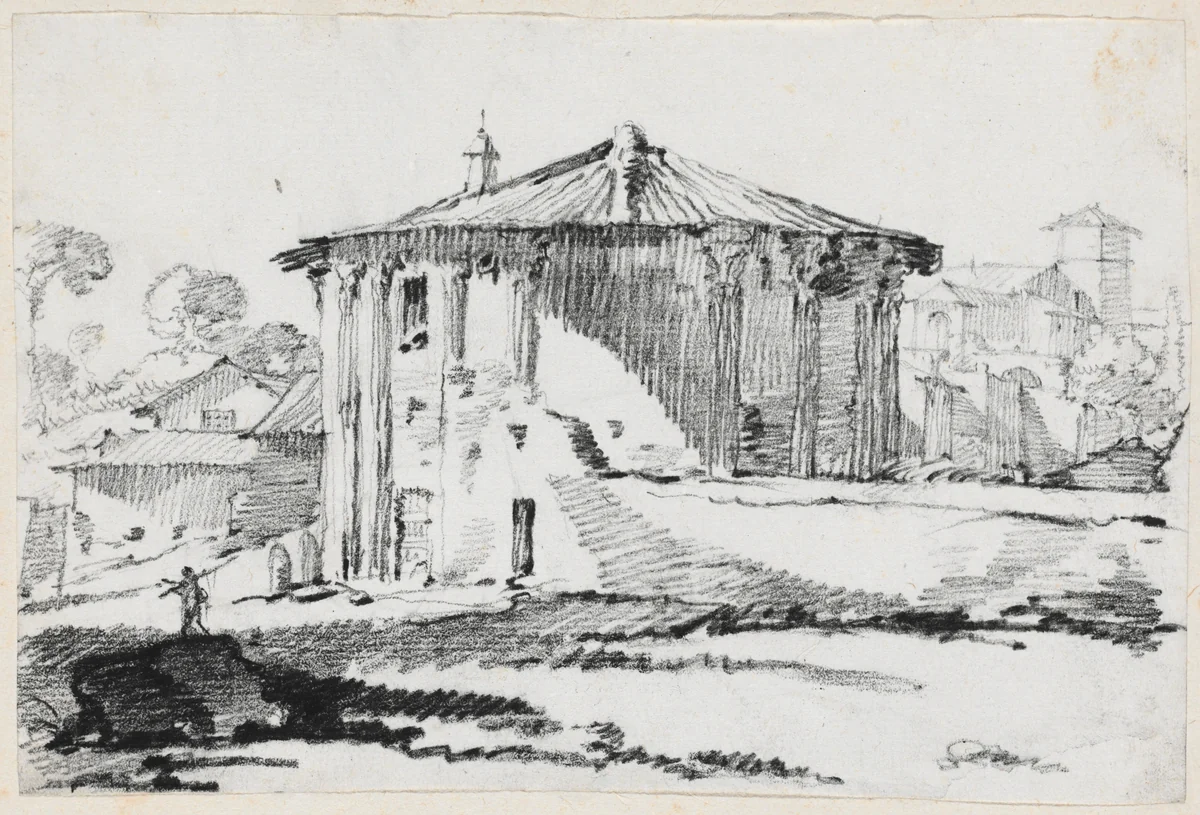 The Round Temple on the Piazza Bocca della Verità, Rome by Joseph-Marie Vien, drawing, 1744-1750