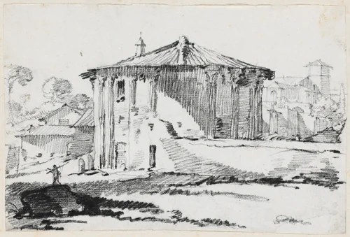 The Round Temple on the Piazza Bocca della Verità, Rome by Joseph-Marie Vien, drawing, 1744-1750