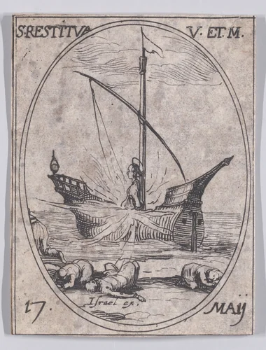 Ste. Restitue, vierge et martyre (St. Restituta, Virgin and Martyr), May 17th, from "Les Images De Tous Les Saincts et Saintes de L'Année" (Images of All of the Saints and Religious Events of the Year) by Jacques Callot, print, 1636