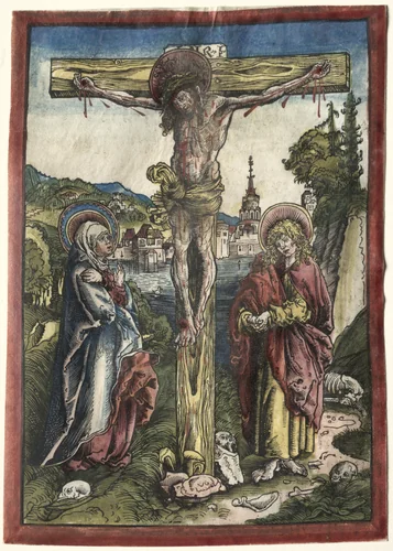 Christ on the Cross between the Virgin and Saint John by Lucas Cranach, print, 1503