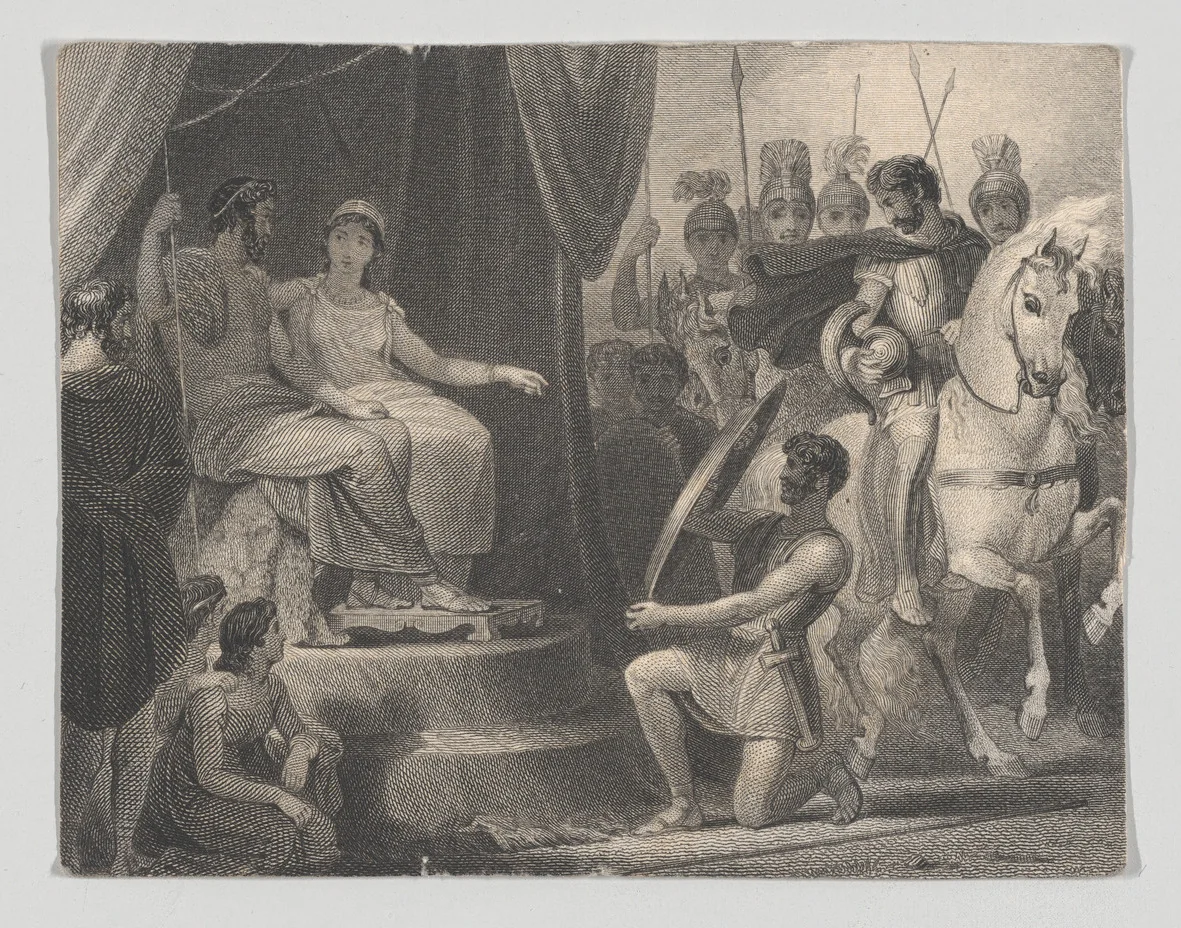 Simonides and Thaisa (Shakespeare, Pericles, Act 2, Scene 2) by Frederick Bacon, print, 1825-1840