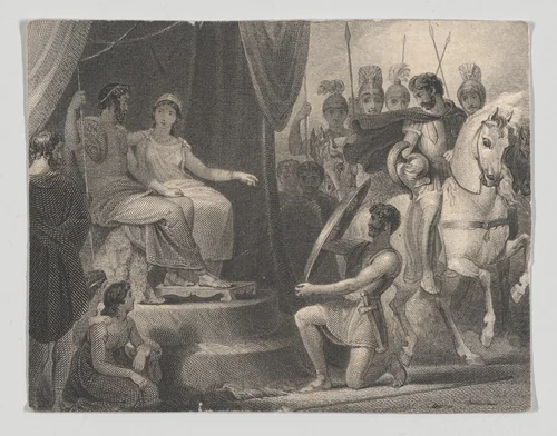 Simonides and Thaisa (Shakespeare, Pericles, Act 2, Scene 2) by Frederick Bacon, print, 1825-1840