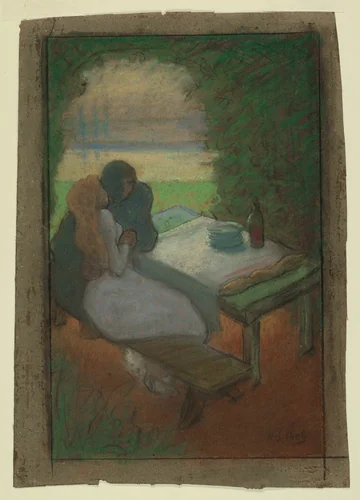 Lovers in an Arbor by Henri Gabriel Ibels, drawing, 1890-1900