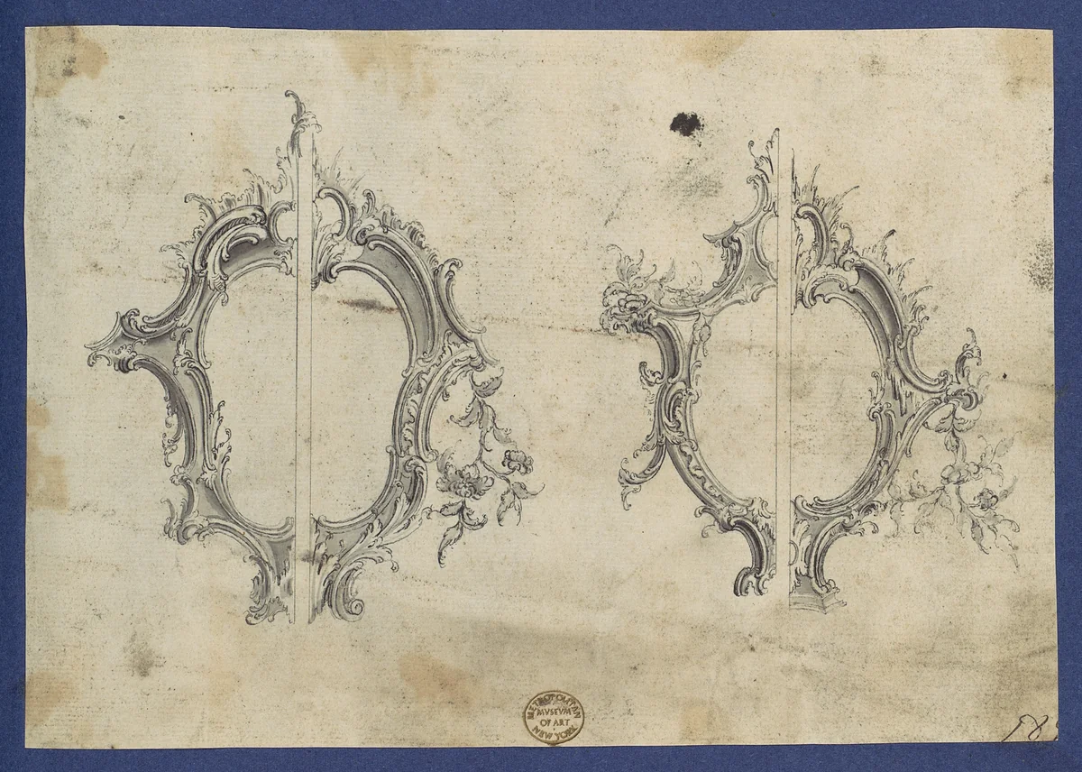 Shields for Pediments, in Chippendale Drawings, Vol. I by Thomas Chippendale, drawing, 1754