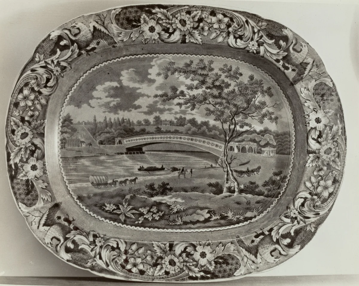 Platter - "Bridge over Skuykill" by Helmut Hiatt, index of american design, 1936