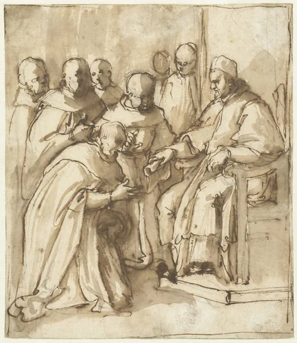 Paus Paulus III geeft de Dominicanen opdracht om talen te onderwijzen by Giovanni Battista Ricci, drawing, 1547-1627