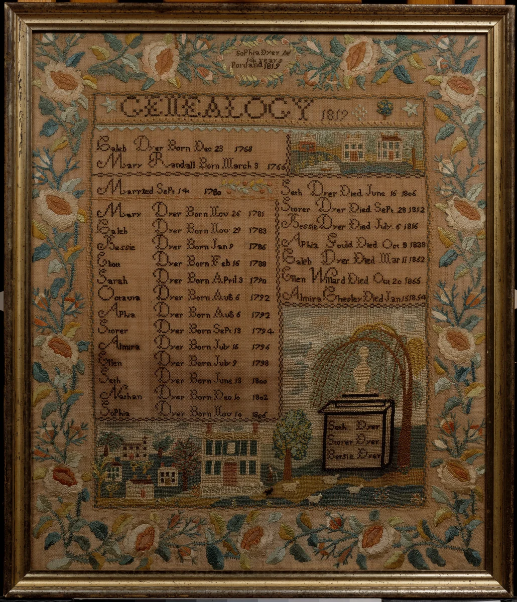 Sampler by Sophia Dyer, artwork, 1819