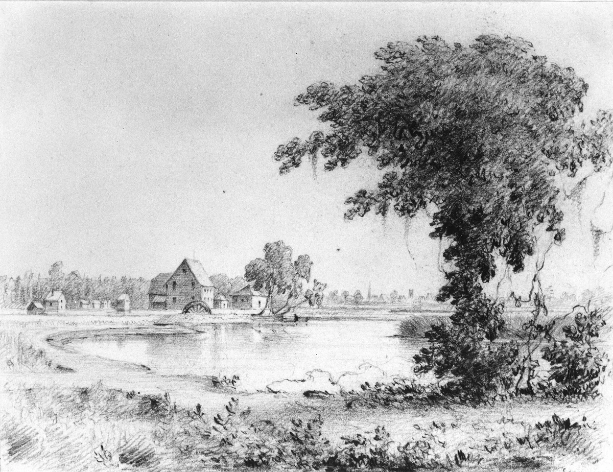 Lake Scene with Cottages (from Cropsey Album) by Thomas Addison Richards, artwork, 1820-1900