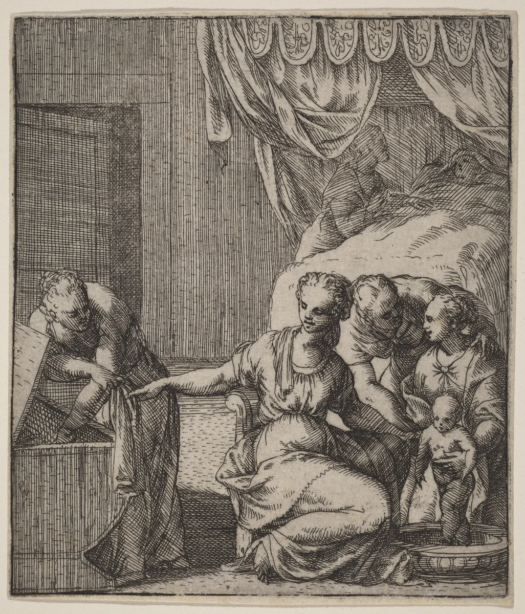 The Birth of the Virgin by Giovanni Battista Fontana, print, 1524-1587