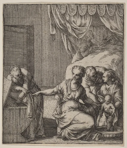 The Birth of the Virgin by Giovanni Battista Fontana, print, 1524-1587