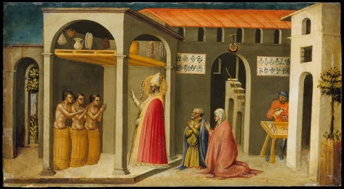 Saint Nicholas Resuscitating Three Youths by Bicci di Lorenzo, painting, 1433-1435