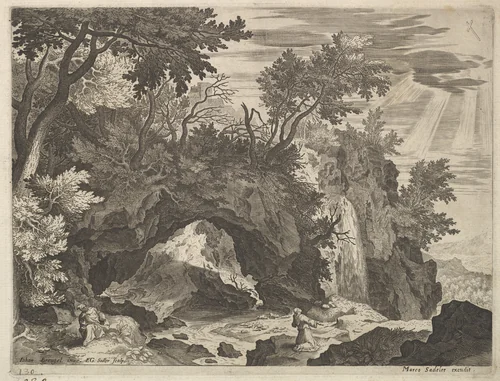 Rocky Landscape with St. Francis by Aegidius Sadeler II, print, 1568-1629