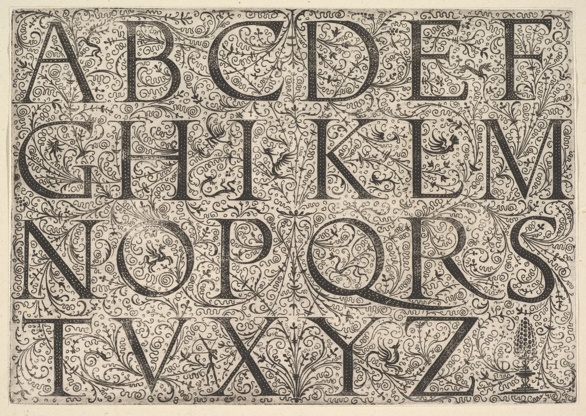 Roman Majuscule Alphabet by Daniel Hopfer, print, 1515-1525