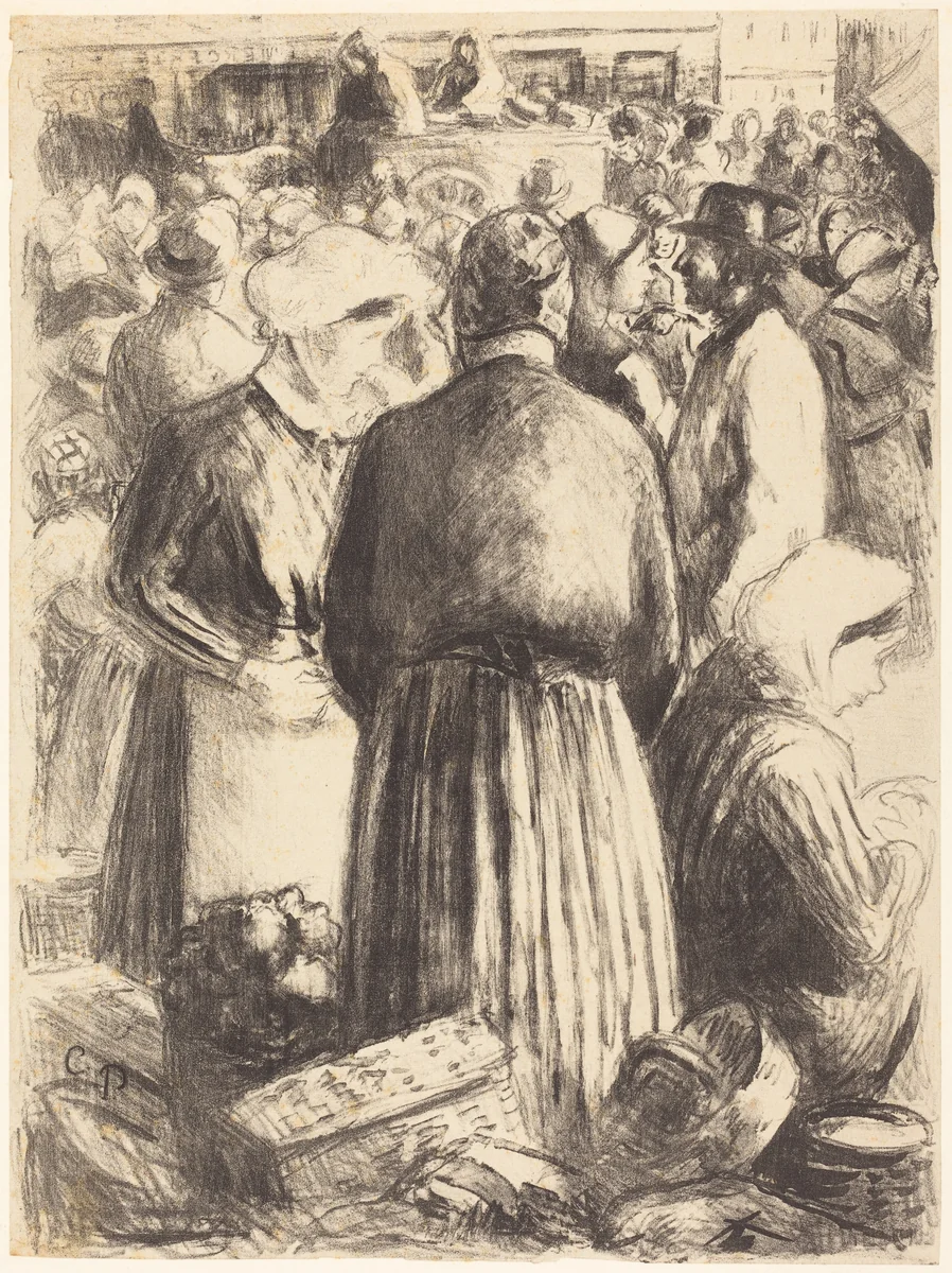 Market at Pontoise (Marché a Pontoise) by Camille Pissarro, print, 1895