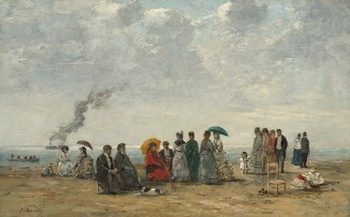 Figures on the Beach by Eugène Boudin, painting, 1867-1870