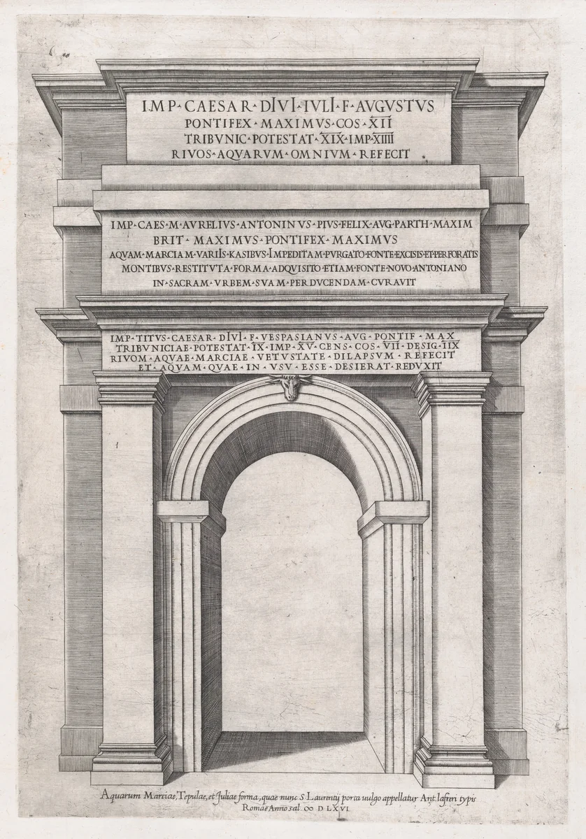 Front view of St. Lawrence Gateway, Rome, from "Speculum Romanae Magnificentiae" by anonymous, print, 1566