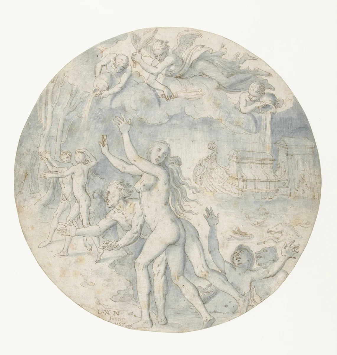 De Zondvloed by Lambert van Noort, drawing, 1557