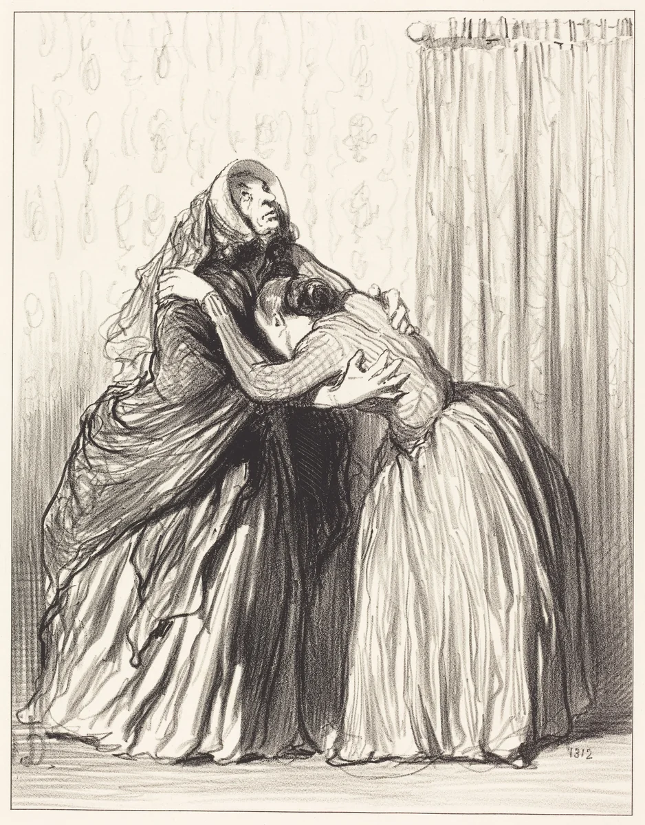 Oui, ma chère, mon mari a ravalé ma dignité... by Honoré Daumier, print, 1849