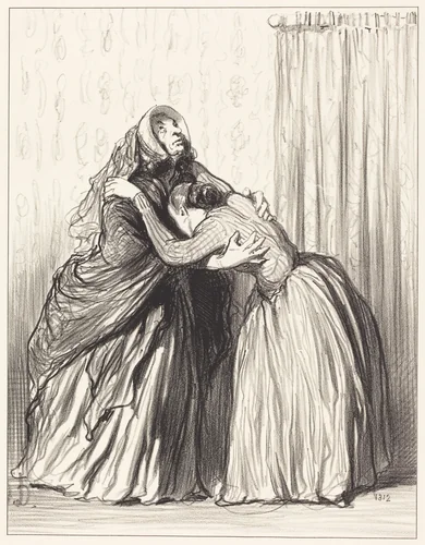 Oui, ma chère, mon mari a ravalé ma dignité... by Honoré Daumier, print, 1849