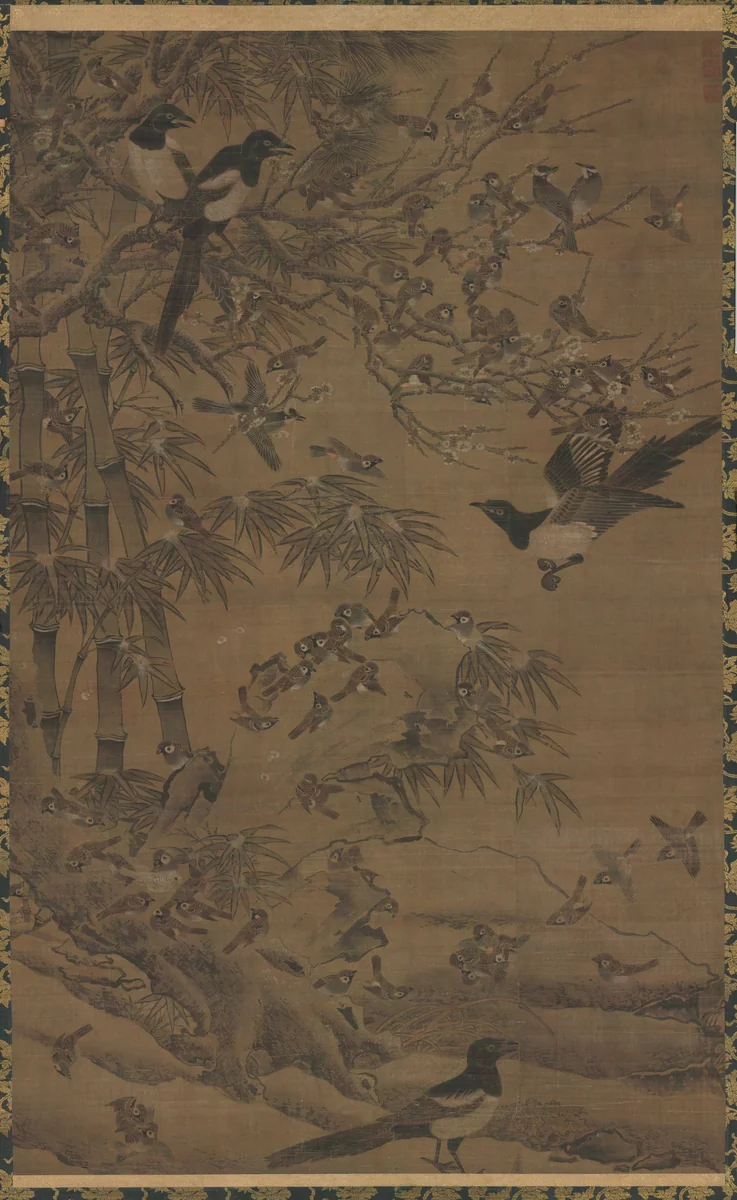 A Hundred Birds and the Three Friends by Bian Wenjin, painting, 1400-1428