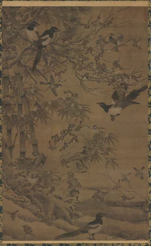 A Hundred Birds and the Three Friends by Bian Wenjin, painting, 1400-1428
