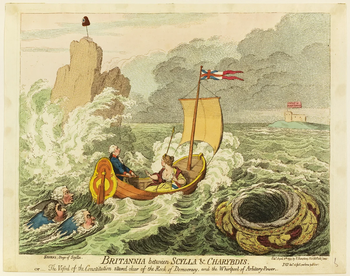 Britannia Between Scylla and Charybdis by James Gillray, print, 1793
