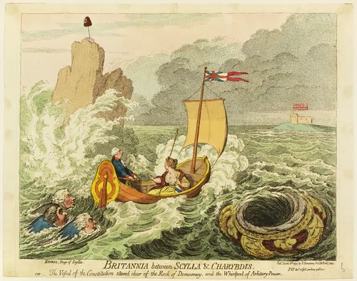 Britannia Between Scylla and Charybdis by James Gillray, print, 1793