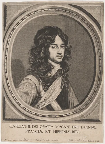 Charles II by Hendrik Danckerts; Adriaen Hanneman, print, 1625-1680